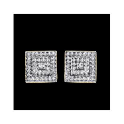 China Hiphop Women Designer 14K Real Gold Platinum Plated Pave CZ Diamond Inlay Square Studs Earrings for sale