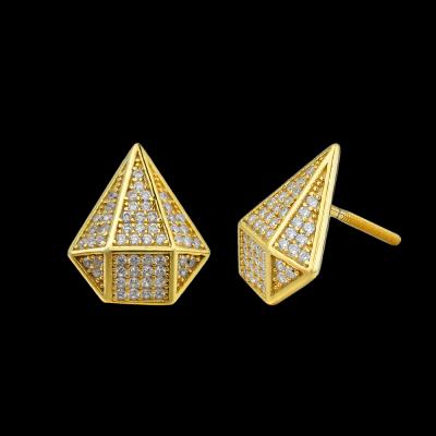 China Wholesale Brass Bling Hiphop 10k Sterling Silver Gold Plated 925 Diamond Stud Earrings Women Cute for sale