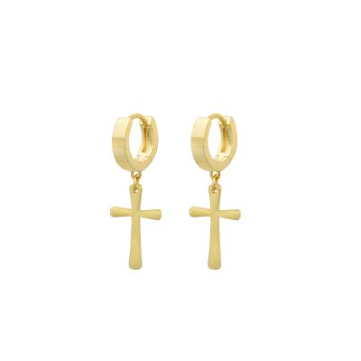 China Other Hip Hop Fashion Metal Finish Trendy Solid White 14k Gold Plated Big Circle Cross Huggies Earrings Brass Jewelry For Women for sale