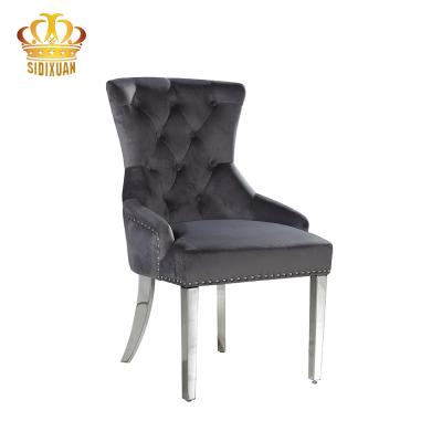 China 1 Dining Room Furniture Stainless Steel Legs Armchair Restaurant High End Ergonomic Coffee Upholstered Velvet Dining Chair for sale