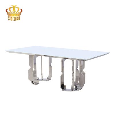 China 1 Modern Luxury Marble / Glass Top Dining Table Set For Dining Room Furniture for sale