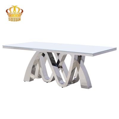 China 1 Modern Design Tempered Glass Top Contemporary Dining Table with Stainless Steel Base for sale