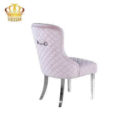 China 1 Hot Sale Dining Room Furniture Soft Upholstered Velvet Gray Pink Velvet Fabric Seat Restaurant Dining Chair With Metal Legs for sale