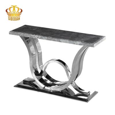 China 1 Luxury Furniture Polished Stainless Steel Special Artificial Marble Base 18mm Hall Entrance Table Living Room Top Console Tables for sale