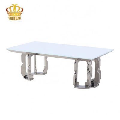 China Modern High End Hotel Furniture White Stainless Steel Glass Top Low Coffee Table for sale