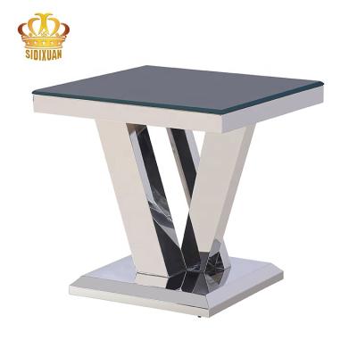 China Modern Hotel Furniture Fashion Top Stainless Steel End Table Black Glass Side Low Table for sale