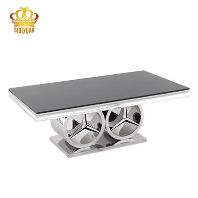 China Modern Cheap Rectangular Hotel Living Room Furniture Low Glass Top Stainless Steel Coffee Table for sale