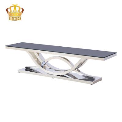 China 1 Luxury Home Black Stainless Steel Furniture Design 2022 Table Living Room TV Glass Top TV Stand Base for sale