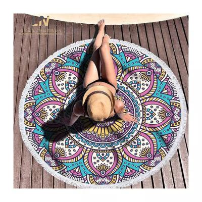 China Custom Logo Printed 150cm Microfiber Round Beach Towel Hot Sale QUICK DRY With Tassel for sale