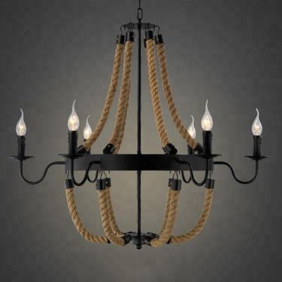 China Round Chandelier CZ2621/6 Contemporary/Vintage/Modern Traditional Vintage Chandelier Iron Lighting Rope Candle Light Pendant Candelabra for sale