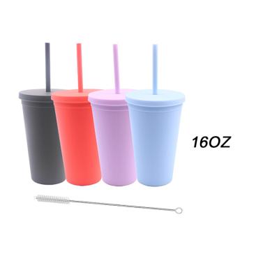 China Drinking Water Tumblers With Lids (4 Pack) 16oz Colored Acrylic Reusable Cups With Lids And Straws Double Wall Matte Plastic Bulk Tumblers for sale