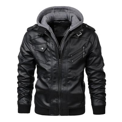 China 2022 Autumn Classic Men's Ditch Coat Leather Hooded Jacket Winter Windproof For Biker Keep Warm Men's PU Leather Jacket for sale