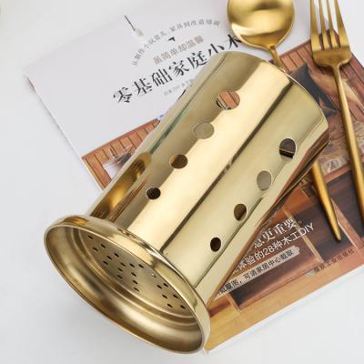 China Factory Direct Workable Stainless Steel Chopsticks Tube Metal Knife Fork Straw Tube Holder Golden Cylinder Spoon For Hotel Canteen for sale