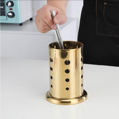 China Sustainable Luxury Golden Stainless Steel Chopsticks Tube With Support Base Metal Venting Cylinder for sale