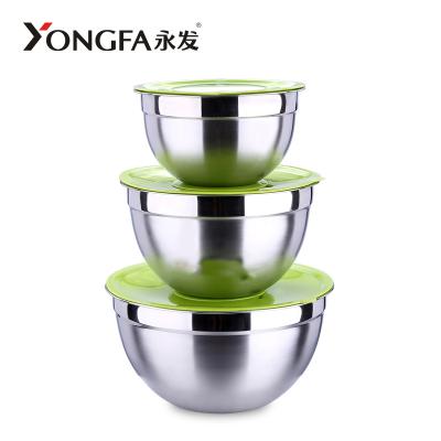 China Sustainable Nesting 3 Bowl Salad Bowl Set Stainless Steel Mixing Bowl With Lids And Grater Good For Mixing &Food Storage for sale