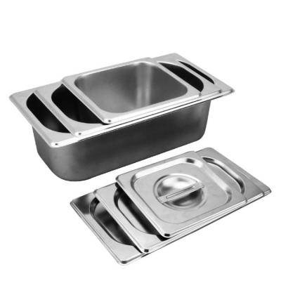 China Hot Selling Sizes of Steamable 1/2 and 1/3 GN Pan Stainless Steel Gastronorm Pan with Lid for Buffet Dishes for sale