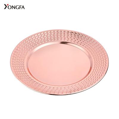 China Wholesale Metal 28 Cm /11 Inch Stocked Serving Dishes For Party Stainless Steel Gold Plated Charger Plate for sale