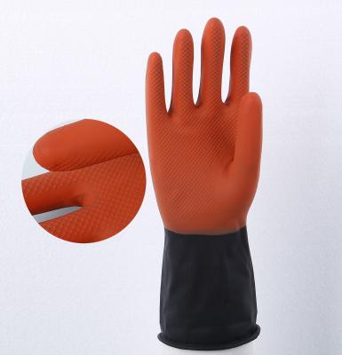 China Bi-color  industrial rubber gloves / Red over black industrial latex glove for sale