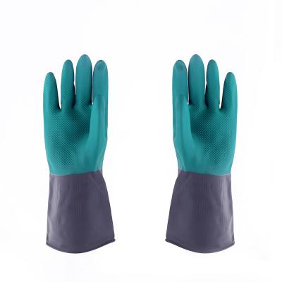 China Bi-color  industrial rubber gloves / Green over black industrial latex glove for sale