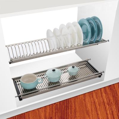 China Modern Kitchen Wall Cabinet Cupboard 2 Layers Stainless Steel Dish Rack Spice Storage Mounting Hardware Drying Racks and Racks for sale