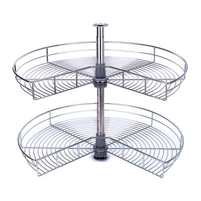 China Modern kitchen corner 800mm 900mm cabinet lazy susan 270 rotation pull out drawer hardware chrome plating wire storage basket for sale