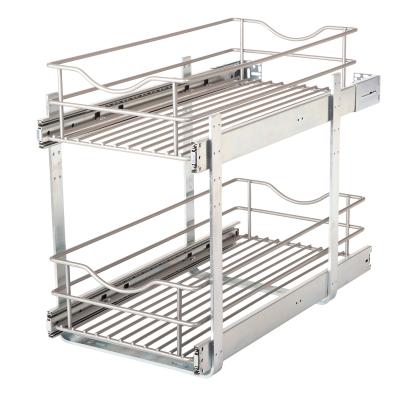 China Knape & Vogt DBLMUB-14-R-FN 14 Modern Double-Row Multi Clearance 11 17 in. thumb pull out slide out drawer wire basket, frosted nickel for sale