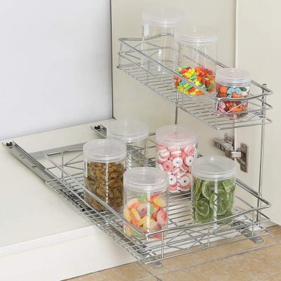 China TQVAI Modern Pull Out Under Sink Cabinet Organizer 2 Tier Slide Wire Shelf Basket - 11.49W x 17.08D X 11.85H 12 Inch Cabinet Opening for sale