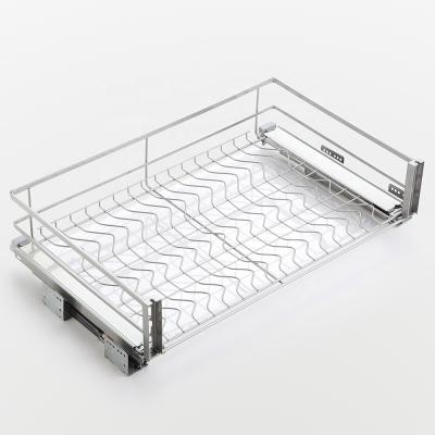 China Modern For Sideboard 465mm Deep Long Sides Stainless Steel Iron Metal Flat Drawer Pull Out Wire Storage Baskets Basket for sale