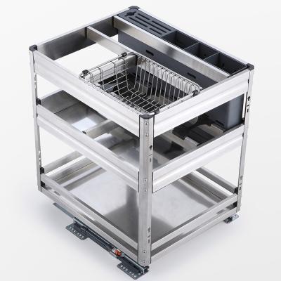 China New Product Modern Functional Practical Favorable Price 201 Stainless Steel 200 250 300 350 400 450 Mm Pull Out Drawer Storage Basket for sale