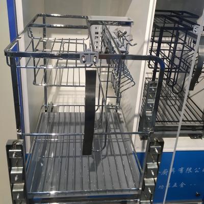 China Modern Slide Pull Out Kitchen 2 Tier Clearance Sliding Cabinet Storage Wire Drawer Basket 320mm Chrome Metal Hardware And 18 Spice Rack for sale