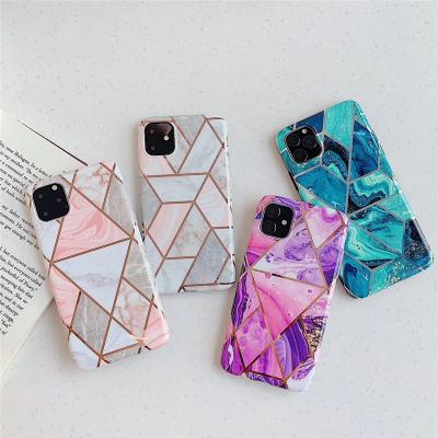 China Marble Patterns TPU Protective Covers Hot Wholesale Marble Tpu IMD Plated Rhombic Cell Phone Case For iphone 11 pro Max Cover for sale