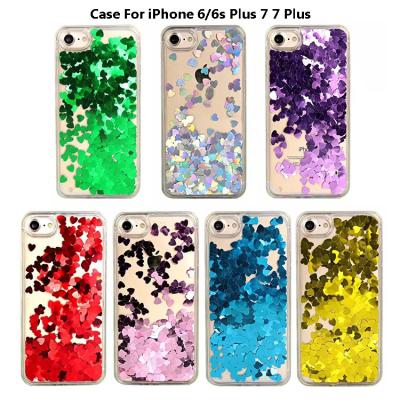 China 2017 CASE 2017 Glitter Crystal Heart TPU Combo Hot Liquid Quick Stand Protective Cell Phone Cases Accessories For iPhone 7 7 plus plus 6/6s for sale