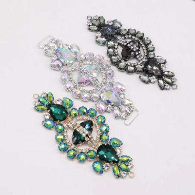 China Garment\Others High Quality 12x6cm Sewing On Rhinestone Applique 1 Pcs Gold Base Patch Crystal Buckle for sale