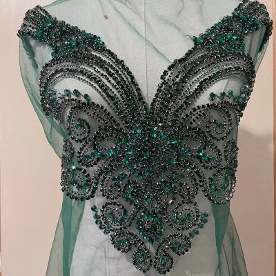 China 3D rhinestone applique, crystal bodice applique for bridal and luxury rhinestone bodice for high fashion for sale