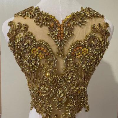 China 3D Full Crystal Rhinestone Marquis Shapes, Crystal Panel Inspired, Beaded Mesh, Bridal, Even, Prom Applique for sale