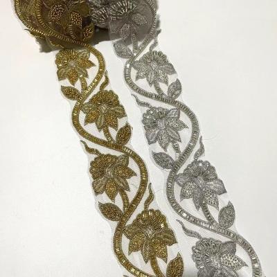 China Viable Bugle Sequin Lace Trim Pearl Beaded Lace, French Lace Trim Chantilly Lace, Bridal Lace Trimming for sale