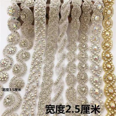 China Pointback Glue Iron On Bridesmaids Wedding Bridal Dress Diamante Appliques Silver Crystal Rhinestone Applique Sash Sash DIY for sale