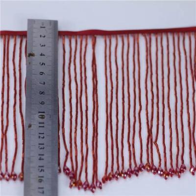 China Fashionable heavy bead fringe with crystal tassel trim for dance costume, haute couture dress trimming, beading fringe for sale