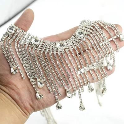 China Pointback Bling Bling Crystal Rhinestone Fringe High Quality Rhinestone Tassel Trim for sale