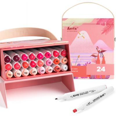 China Arrtx Colors Alcohol Based Marker Brilliant Red Tone 24 Pen Dual Tips Marker Set Art Markers With Box Designed for sale