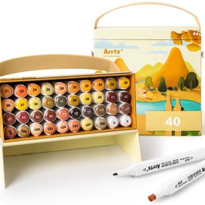 China Arrtx ALP Yellow Tone Alcohol Art Drawing Marker Set 40 Colors Dual Tip Permanent Sketch Markers for sale