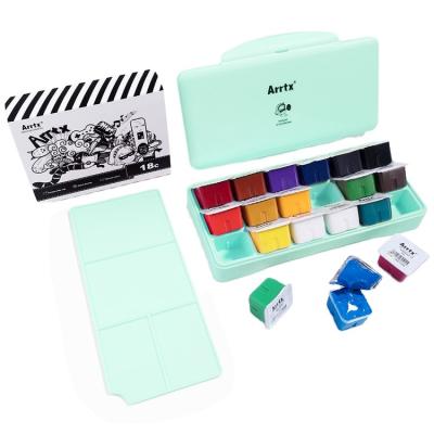 China Luminous Water Colors Arrtx Gouache Paint Set 18 Colors With Storage Box Non-Toxic Vibrant Jelly Gouache Pigment Gouache Paint Set for sale