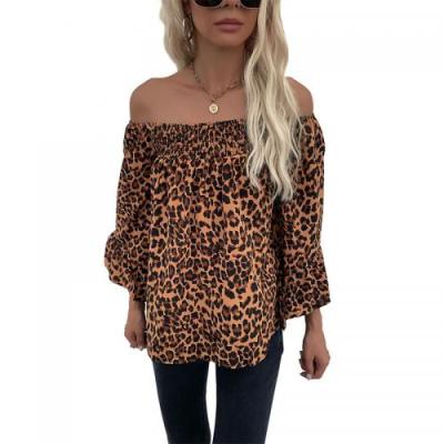 China Leopard Print Breathable Female Boat Neck Casual Wear Upper for sale