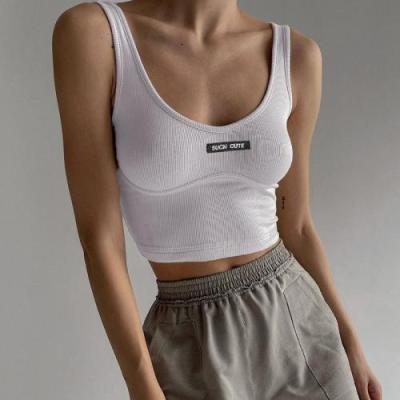 China Breathable Crop Bodycon Tops Cotton Embroidered Letter Sports Shaper Vest Off Shoulder Skinny Tank Tops 658928 for sale