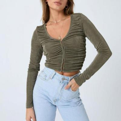 China Breathable Slim Casual Wear Woman Clothing Crop Top Drop Women Long Sleeve Shirt for sale