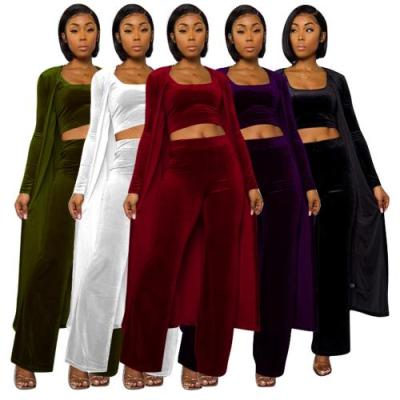 China 681805 Fall Winter Clothing Breathable Velvet Women 2 Piece Sets Wide Leg Pants And Crop Top for sale