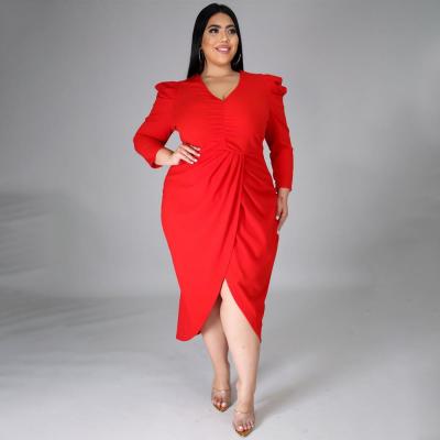 China Breathable Long Sleeve Elegant Women Dresses Polyester Drop Front Split Plus Size One Piece Dress 669947 for sale