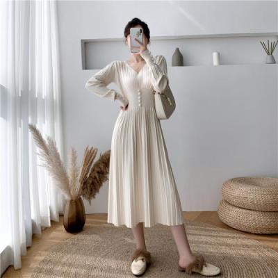 China Women Breathable Clothing Elegant Casual Sweater Dress Women Slim and A-Line Squishy Knitted Dress 677955 for sale