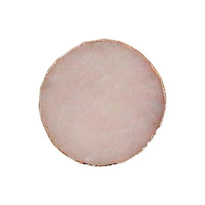 China China Pink Rose Quartz Agate Coaster Crystal Geode Agate Slice Stone Coaster with Gold Trim for sale