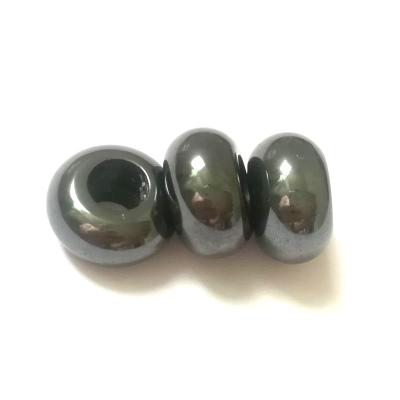 China Polished Gemstone Power Crystal Hematite Big Hole Rondelle Spacer Beads For DIY Jewelry Making for sale